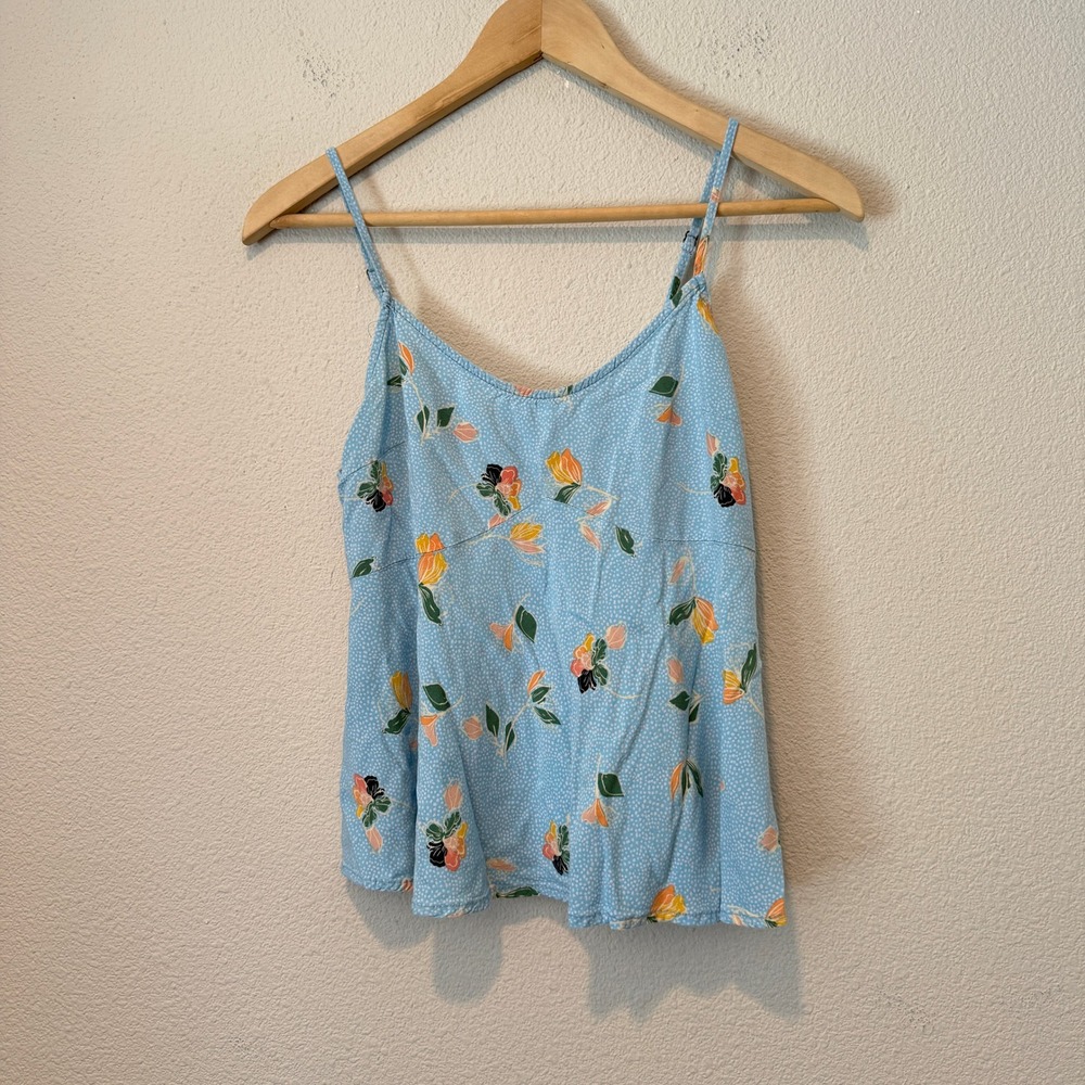 ONeill Womens Light Blue Floral Polka Dot Smocked Back Cami Tank Top Large